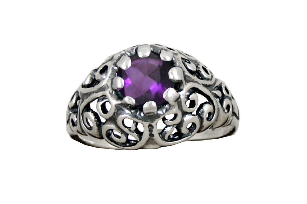 Sterling Silver Filigree Ring witha Faceted Amethyst Size 8